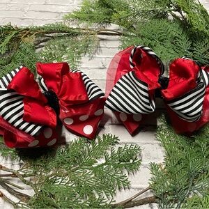Red and Black Striped Polka Dot Hair Bows